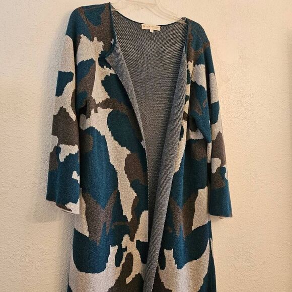 NWOT Indigenous Ink Blot 100% Organic Cotton Cardigan Sweater: Peru: Blue Camo - Picture 6 of 10